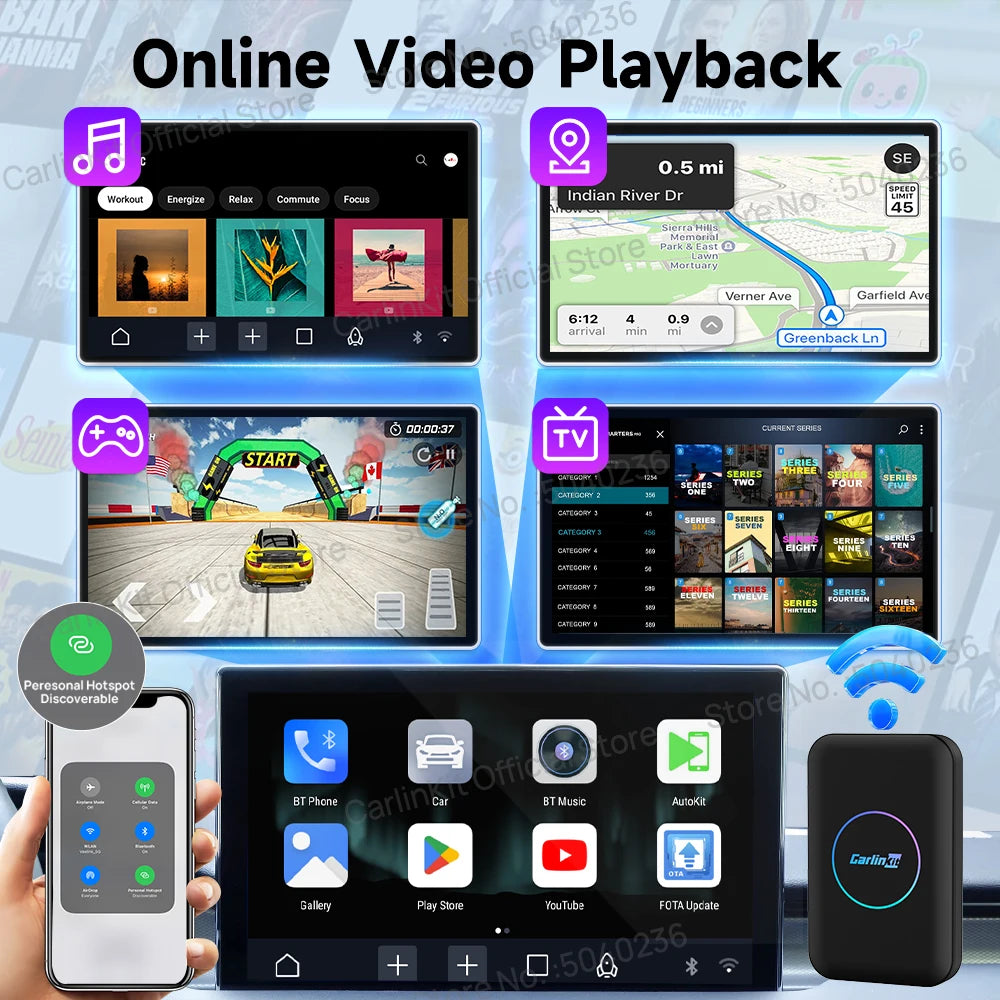 CarlinKit Android TV Box CarPlay Ai Box Support Netflix IPTV Google Play Store Wireless CarPlay & Android Auto Box Auto Connect