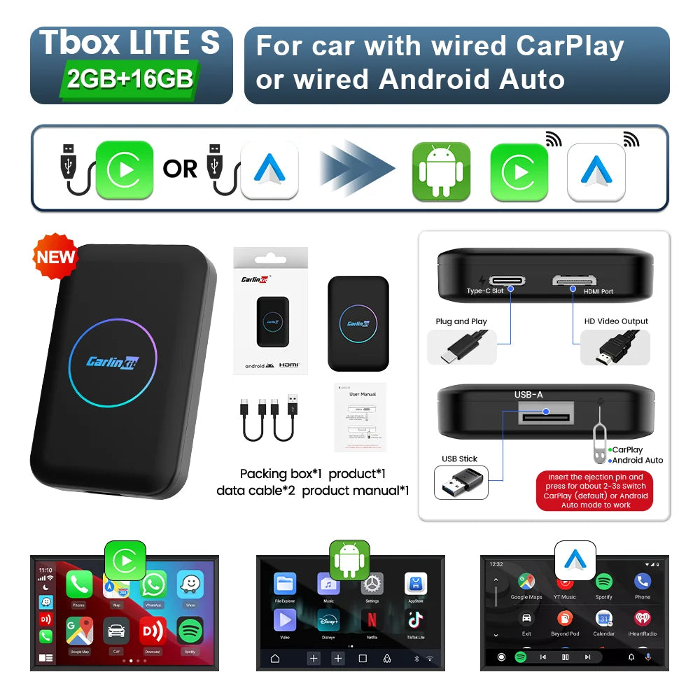 CarlinKit Android TV Box CarPlay Ai Box Support Netflix IPTV Google Play Store Wireless CarPlay & Android Auto Box Auto Connect